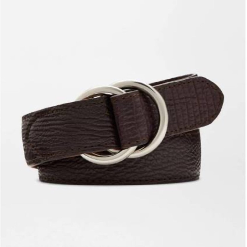 Peter Millar Mens Espresso Brown Leather O-Ring Belt Size 36 Made in Italy